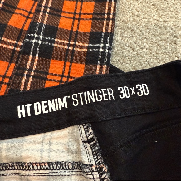 Stylish Black and Orange Plaid Men's Jeans - Picture 6 of 9